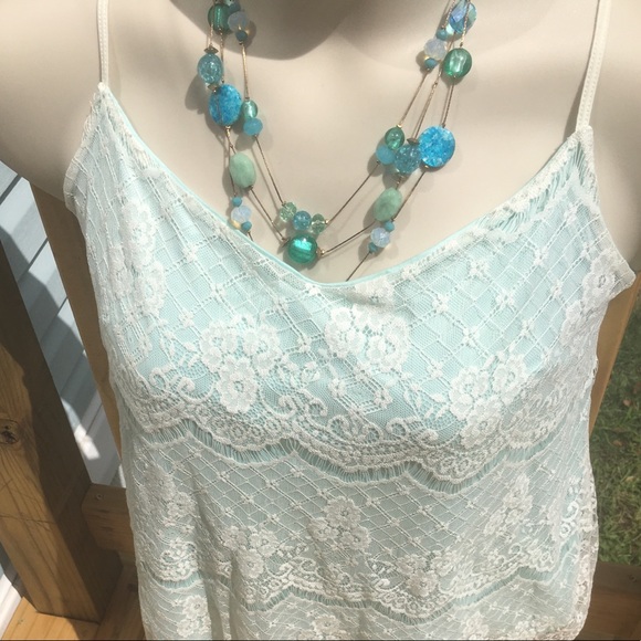 Maurices Tops - Maurices Teal w/lacy overlay spaghetti Strap Tank